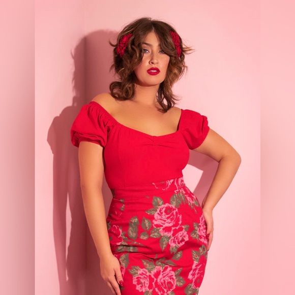 NWT Vixen By Micheline Pitt Powder Puff Top In Red - Picture 2 of 9